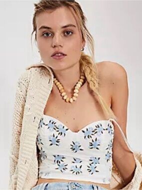 NWT 💐 Free People Wild Flowers Embroidered Bustier in Tea combo